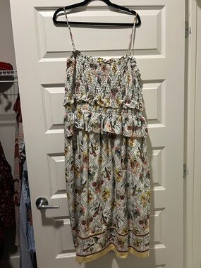 Anthropologie Floral Tiered Smocked Sundress in Cream with Yellow Accents